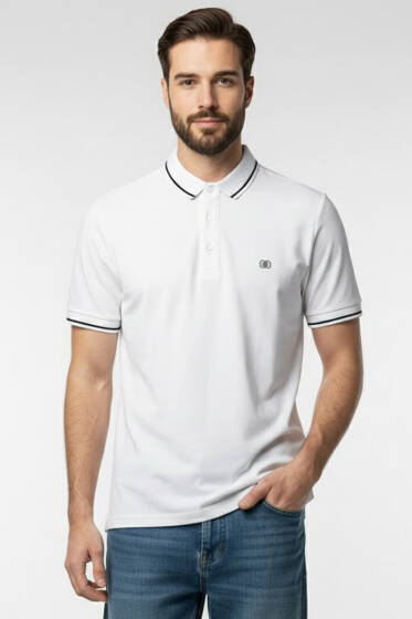 Polo Yaka Çıtçıtlı Erkek T-shirt Beyaz - Beyaz Polo Yaka Tişört