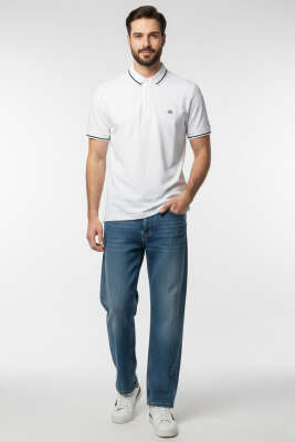 Polo Yaka Çıtçıtlı Erkek T-shirt Beyaz - Erkek T-shirt