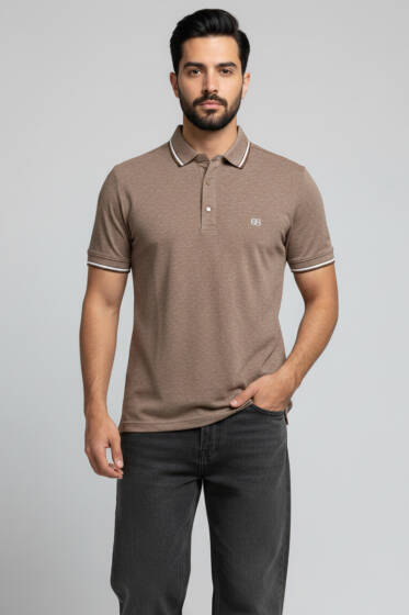 Polo Yaka Çıtçıtlı Erkek T-shirt Kahve - Erkek T-shirt
