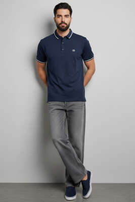 Polo Yaka Çıtçıtlı Erkek T-shirt Lacivert - Erkek T-shirt