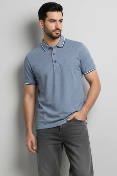 Polo Yaka Çıtçıtlı Erkek T-shirt Mavi - Erkek Mavi Tişört