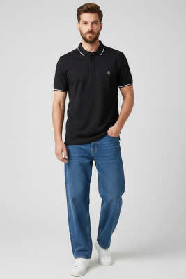 Polo Yaka Çıtçıtlı Erkek T-shirt Siyah - Erkek T-shirt