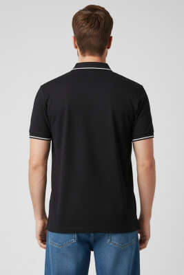 Polo Yaka Çıtçıtlı Erkek T-shirt Siyah - Siyah Polo Yaka Tişört