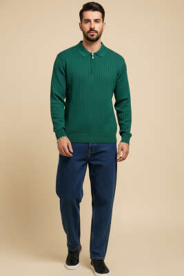 Polo Yaka Çizgi Detaylı Erkek Kazak Nefti - Erkek Kazak