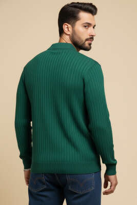 Polo Yaka Çizgi Detaylı Erkek Kazak Nefti - Erkek Kazak