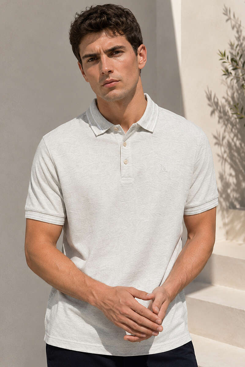 Polo Yaka Çizgili Erkek T-shirt Yeşil