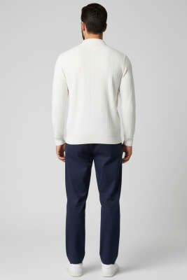 Polo Yaka Dikişli Kazak Ekru - Erkek Kazak