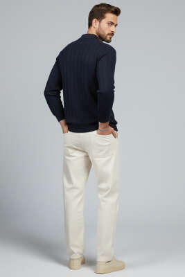 Polo Yaka Dikişli Kazak Lacivert - Erkek Kazak