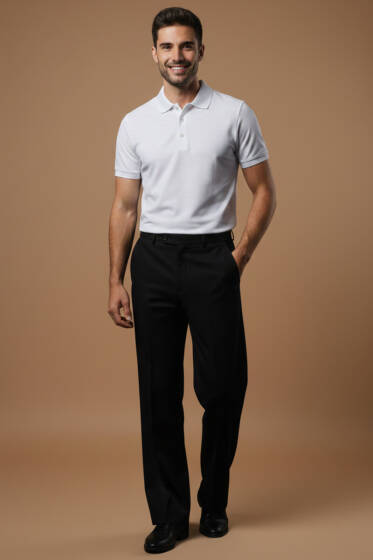 Polo Yaka Düğme Detaylı Erkek T-shirt Beyaz - Beyaz Polo Yaka Tişört