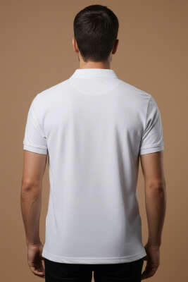 Polo Yaka Düğme Detaylı Erkek T-shirt Beyaz - Beyaz Polo Yaka Tişört