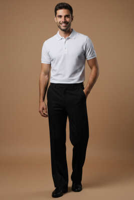 Polo Yaka Düğme Detaylı Erkek T-shirt Beyaz - BESSE