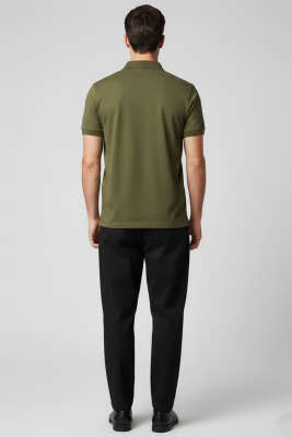 Polo Yaka Düğme Detaylı Erkek T-shirt Haki - Erkek Polo Yaka Tişört
