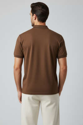 Polo Yaka Düğme Detaylı Erkek T-shirt Kahve - Erkek Polo Yaka Tişört