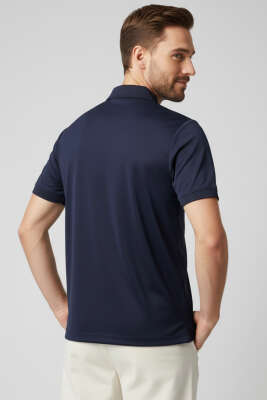 Polo Yaka Düğme Detaylı Erkek T-shirt Lacivert - Erkek Polo Yaka Tişört