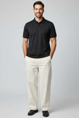 Polo Yaka Düğme Detaylı Erkek T-shirt Siyah - Erkek T-shirt