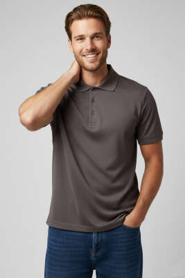 Polo Yaka Düğme Detaylı Erkek T-shirt Vizon 