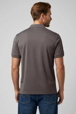 Polo Yaka Düğme Detaylı Erkek T-shirt Vizon - Erkek Polo Yaka Tişört