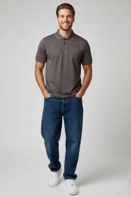 Polo Yaka Düğme Detaylı Erkek T-shirt Vizon - Erkek T-shirt