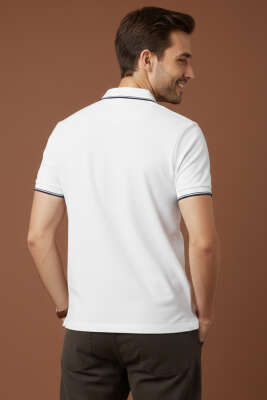 Polo Yaka Düğmeli Basic Erkek T-shirt Beyaz - Beyaz Polo Yaka Tişört