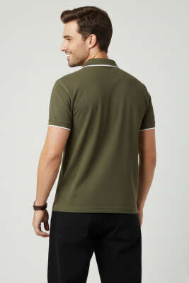 Polo Yaka Düğmeli Basic Erkek T-shirt Haki - Erkek Polo Yaka Tişört