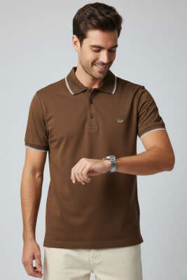 Polo Yaka Düğmeli Basic Erkek T-shirt Kahve 