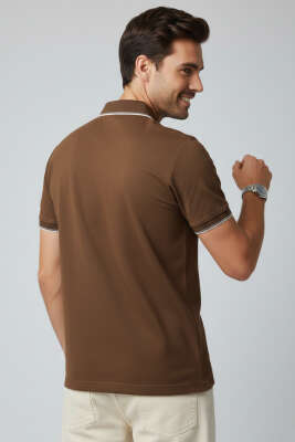Polo Yaka Düğmeli Basic Erkek T-shirt Kahve - Erkek Polo Yaka Tişört
