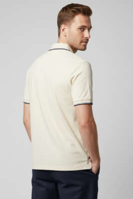 Polo Yaka Düğmeli Basic Erkek T-shirt Krem - Erkek Polo Yaka Tişört