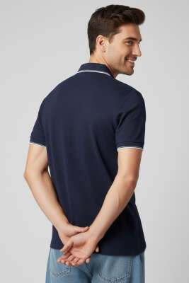 Polo Yaka Düğmeli Basic Erkek T-shirt Lacivert - Erkek Polo Yaka Tişört
