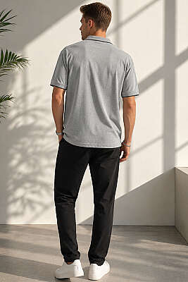 Polo Yaka Düğmeli Cepli Erkek T-shirt Haki - Erkek T-shirt