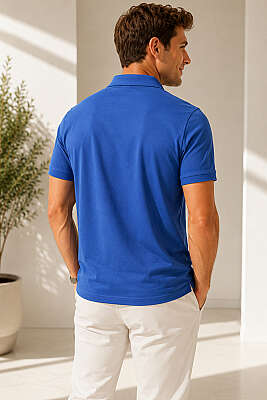 Polo Yaka Düğmeli Cepli Erkek T-shirt İndigo - Erkek T-shirt