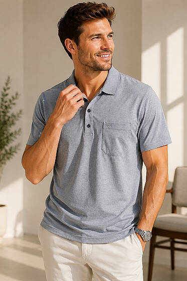 Polo Yaka Düğmeli Cepli Erkek T-shirt Lacivert - Erkek T-shirt