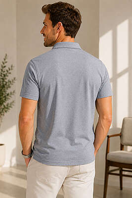 Polo Yaka Düğmeli Cepli Erkek T-shirt Lacivert - Erkek T-shirt