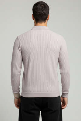 Polo Yaka Düğmeli Çizgili Sweatshirt Taş - Erkek Polo Yaka Tişört