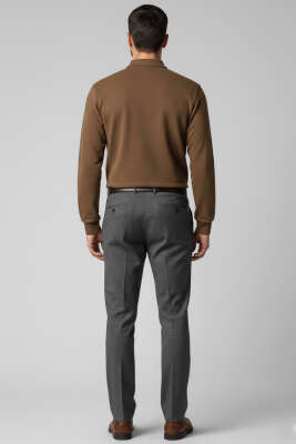 Polo Yaka Düğmeli Erkek Sweatshirt Kahve - Erkek Polo Yaka Tişört