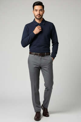 Polo Yaka Düğmeli Erkek Sweatshirt Parlement - Erkek Sweatshirt