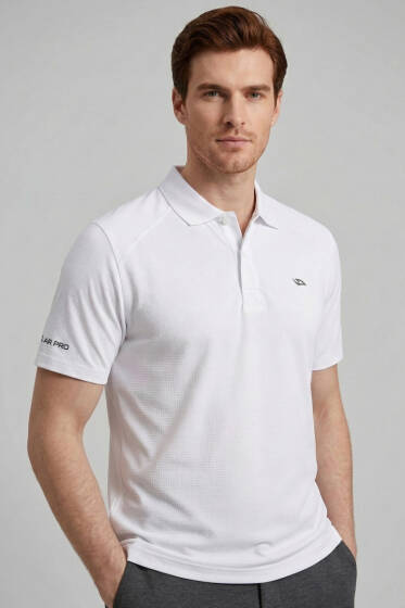 Polo Yaka Düğmeli Erkek T-shirt Beyaz - Beyaz Polo Yaka Tişört