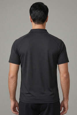 Polo Yaka Düğmeli Erkek T-shirt Siyah - Erkek T-shirt