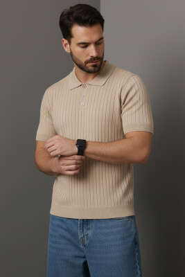 Polo Yaka Düğmeli Merserize T-Shirt Bej - WİPEOUT