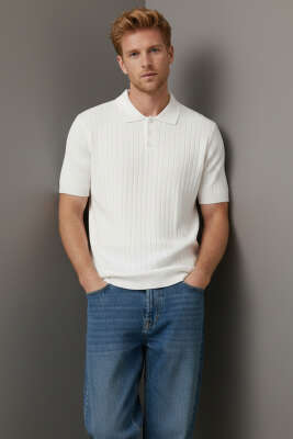 Polo Yaka Düğmeli Merserize T-Shirt Beyaz - WİPEOUT