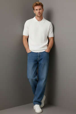 Polo Yaka Düğmeli Merserize T-Shirt Beyaz - Erkek T-shirt