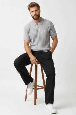 Polo Yaka Düğmeli Merserize T-Shirt Gri - Erkek Polo Yaka Tişört
