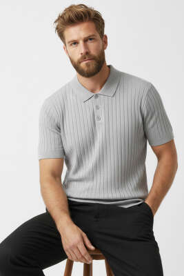 Polo Yaka Düğmeli Merserize T-Shirt Gri - WİPEOUT