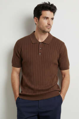 Polo Yaka Düğmeli Merserize T-Shirt Kahve - WİPEOUT