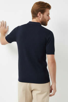 Polo Yaka Düğmeli Merserize T-Shirt Lacivert - Erkek Polo Yaka Tişört