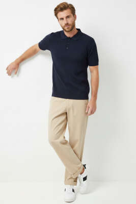 Polo Yaka Düğmeli Merserize T-Shirt Lacivert - Erkek T-shirt