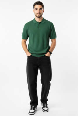 Polo Yaka Düğmeli Merserize T-Shirt Nefti - Erkek Polo Yaka Tişört