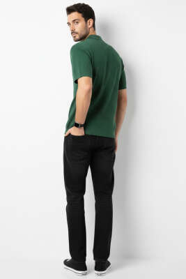 Polo Yaka Düğmeli Merserize T-Shirt Nefti - Erkek T-shirt