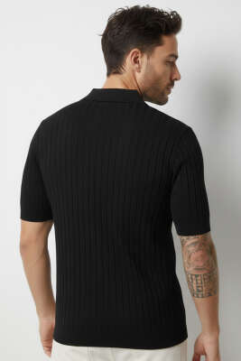 Polo Yaka Düğmeli Merserize T-Shirt Siyah - Erkek T-shirt