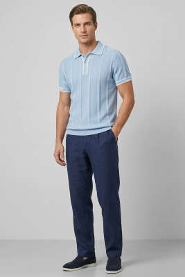 Polo Yaka Düğmeli Örme Erkek T-shirt Bebe Mavi - Erkek T-shirt