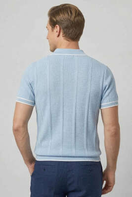 Polo Yaka Düğmeli Örme Erkek T-shirt Bebe Mavi - Erkek T-shirt